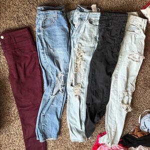 Assorted Denim and Burgundy Jeans